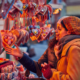 Two women at Manchester Christmas Markets