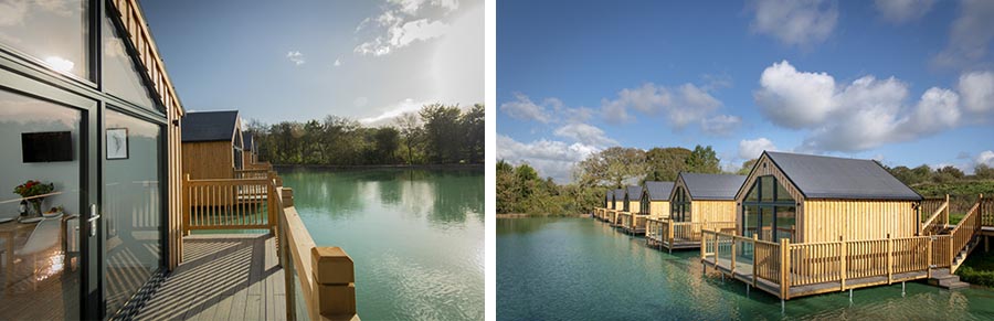 Clawford Lakes Luxury Devon Lake Pods - outside view of the lake and pods